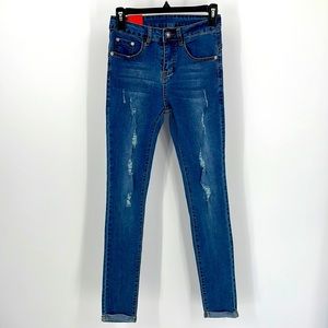 Galmint Skinny Destroyed Distressed Denim Butt Lift Blue Jeans Women's 2